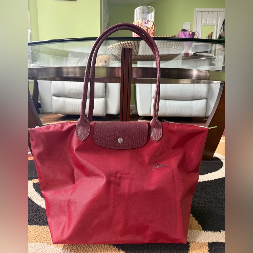Longchamp Red Tote Bag Signature Nylon Leather